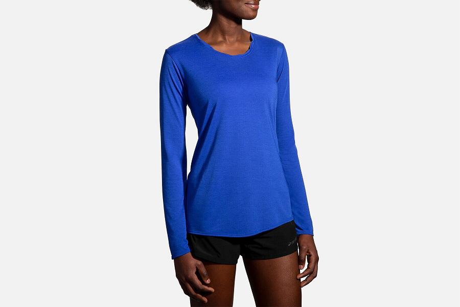 Brooks Distance Women Athletic Wear & Long Sleeve Running Shirt Blue EYD041593